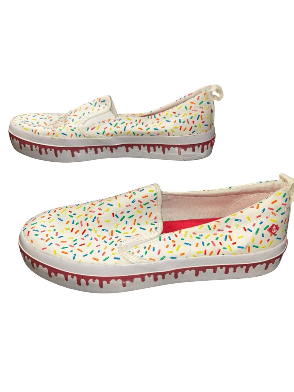 Sperry Sprinkle Print Slip-On Sneakers Pink Drip Sole Memory Foam Women’s 9